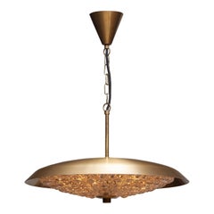 1950s, 1  Brass and Glass Ceiling Lamp Designed by Carl Fagerlund for Orrefors