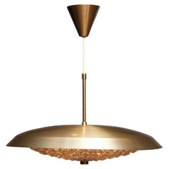 1950s, Brass and Glass Ceiling Lamp Designed by Carl Fagerlund for Orrefors