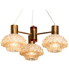 1950s, Brass and Glass Chandelier by Carl Fagerlund for Orrefors