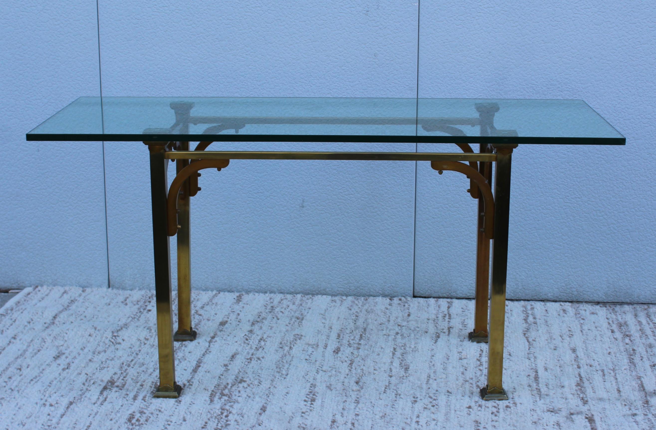 Hollywood Regency 1950s Brass and Glass Console Table