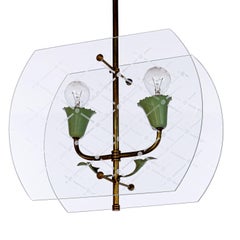1950's Brass and Glass Lantern in Style of Fontana Arte