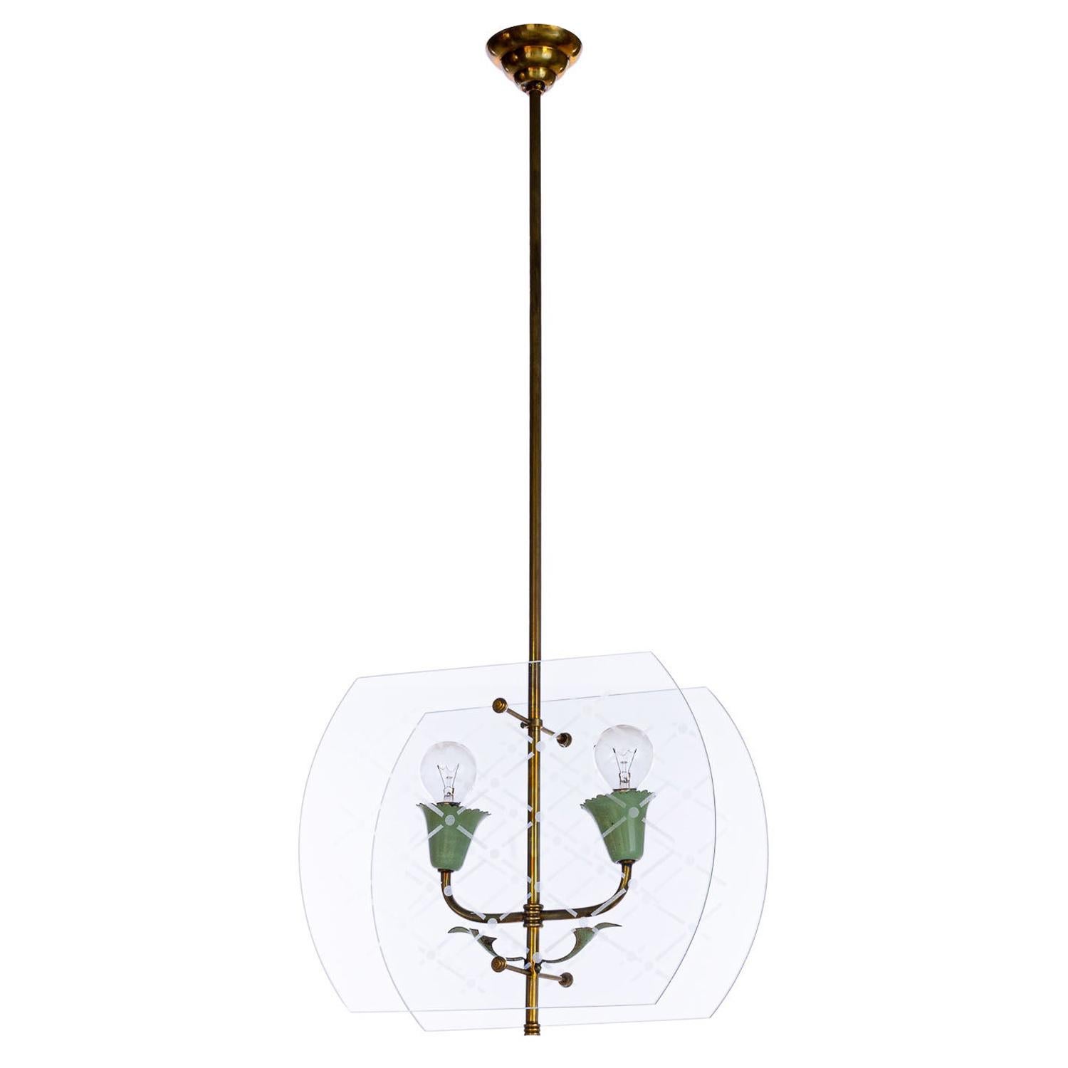 1950's Brass and Glass Lantern in Style of Fontana Arte