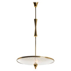 1950's Brass and Glass Pendant Attributed to Luigi Brusotti