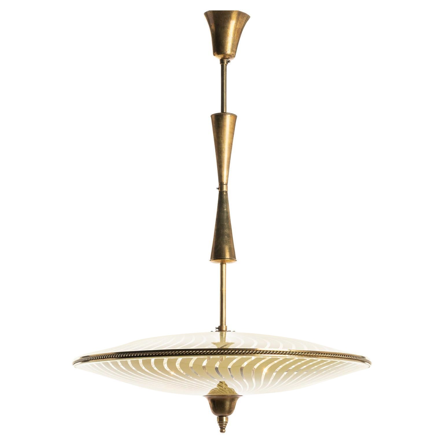 1950's Brass and Glass Pendant Attributed to Luigi Brusotti