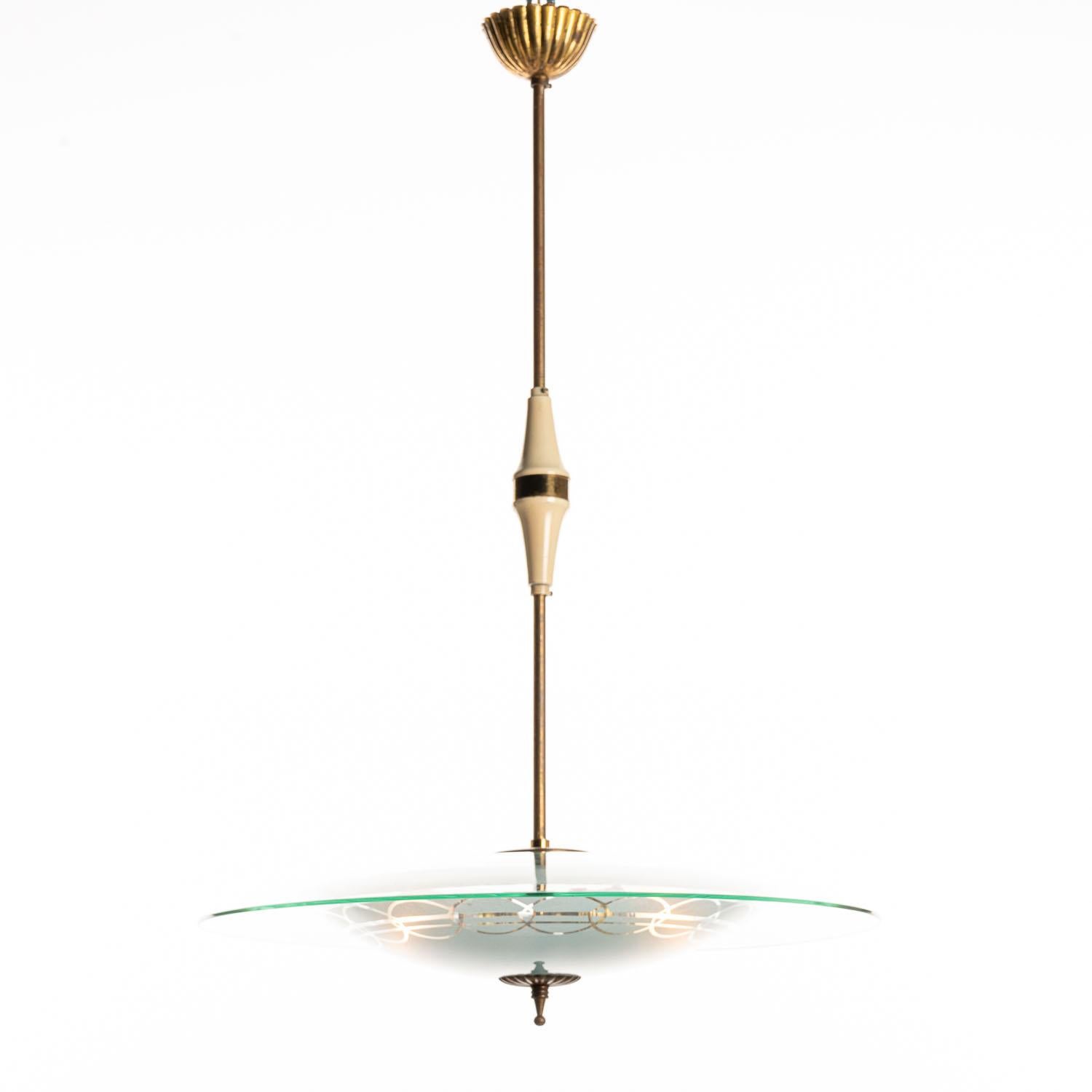 1950's Brass and Glass Pendant Attributed to Pietro Chiesa For Sale 6