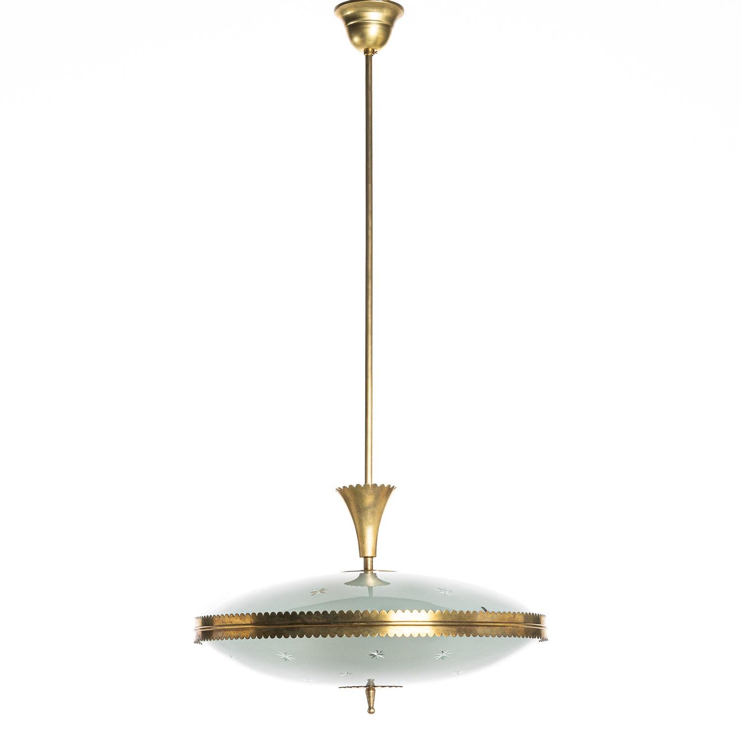 1950's Brass and Glass Pendant Attributed to Pietro Chiesa For Sale 1