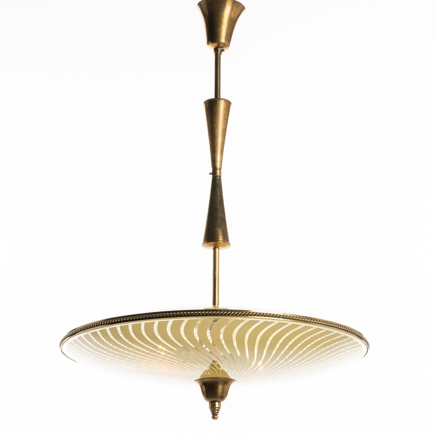 Italian 1950's Brass and Glass Pendant by Venini For Sale