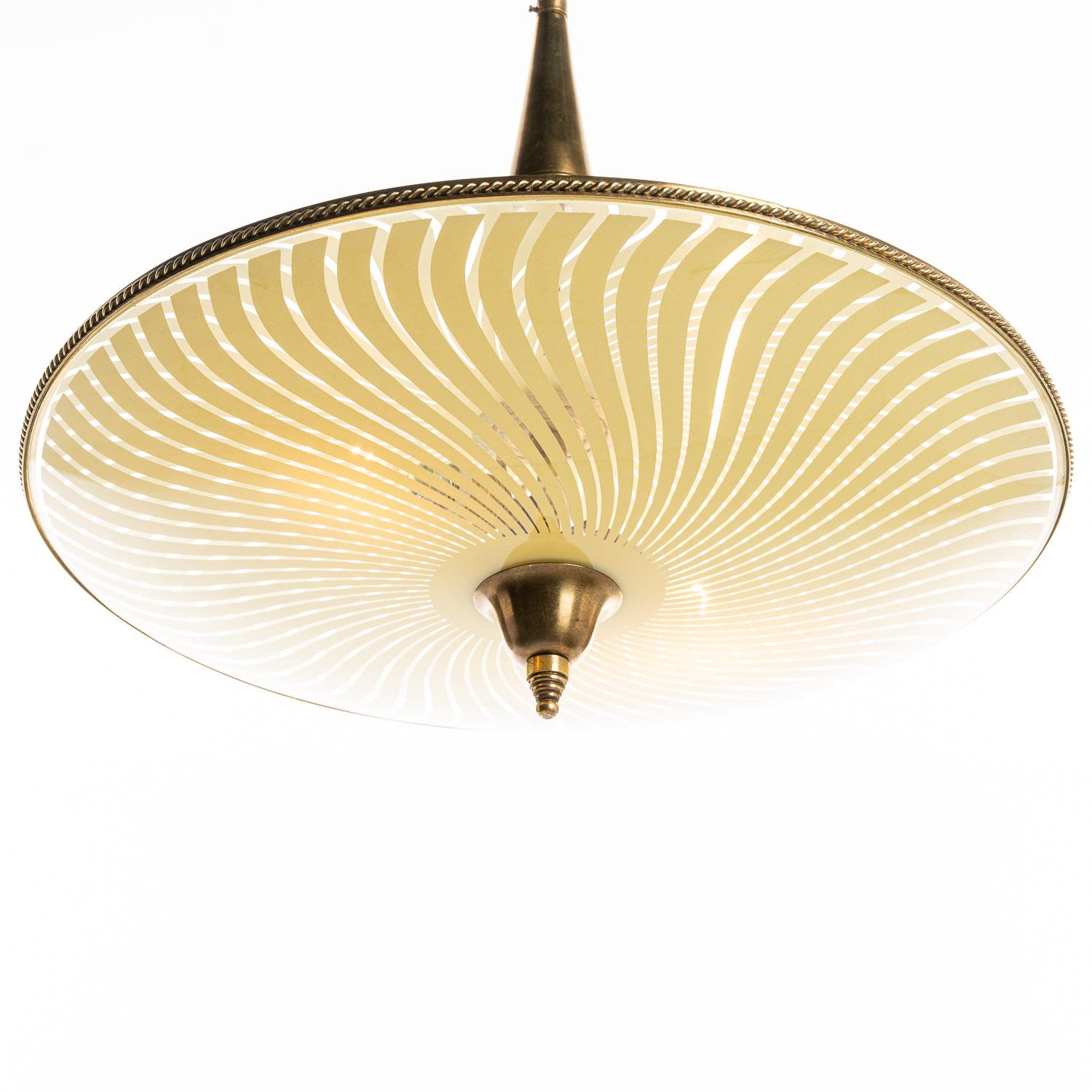 1950's Brass and Glass Pendant by Venini In Good Condition For Sale In Schoorl, NL