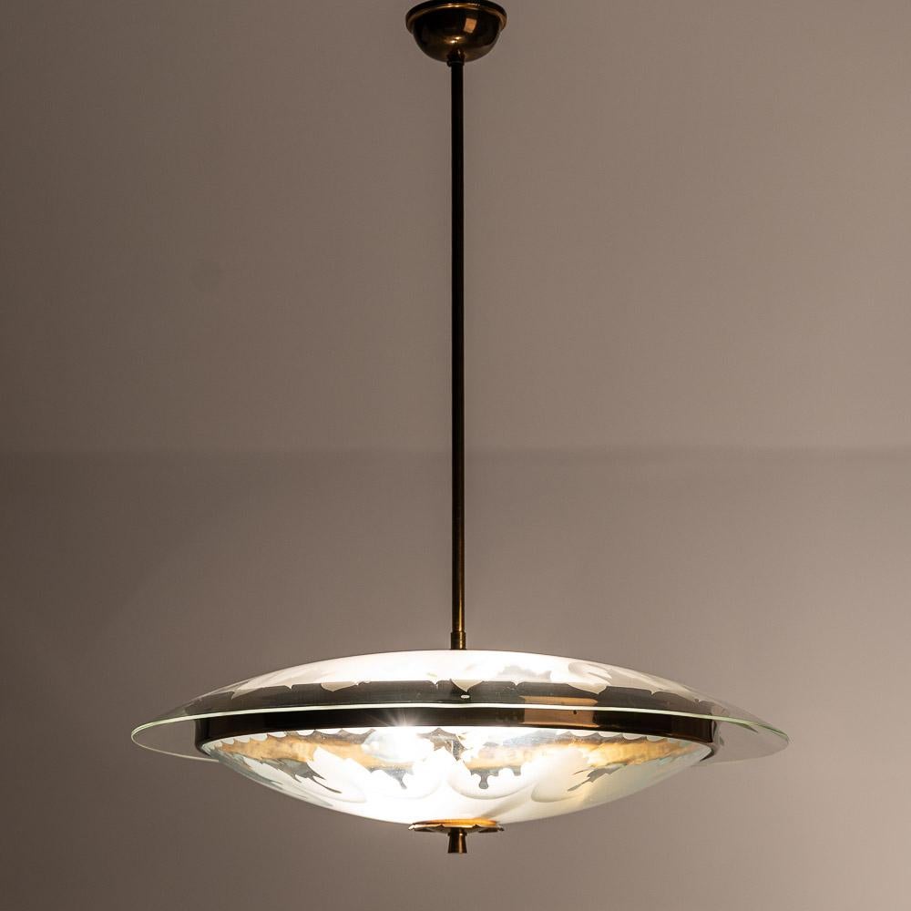 1950s Brass and Glass Pendant in Style of Pietro Chiesa For Sale 6