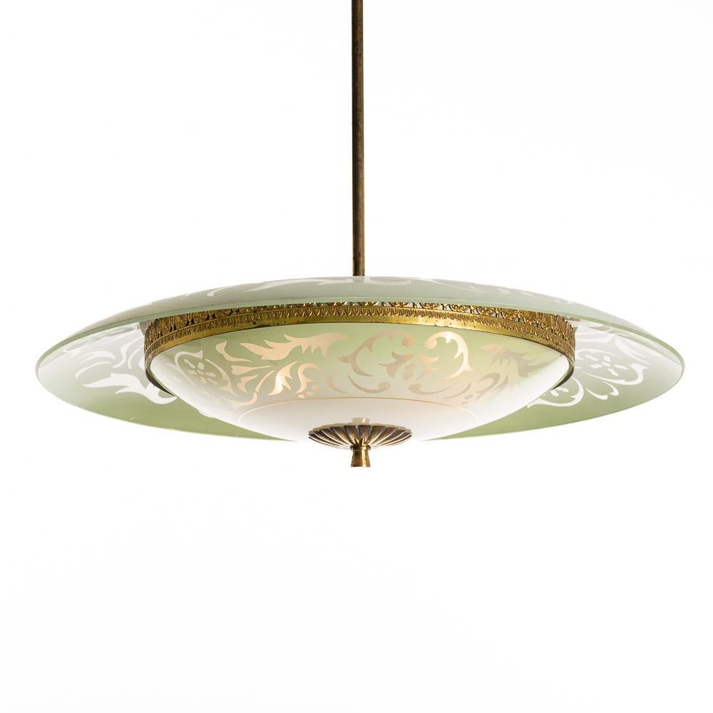 20th Century 1950s Brass and Glass Pendant in Style of Pietro Chiesa For Sale
