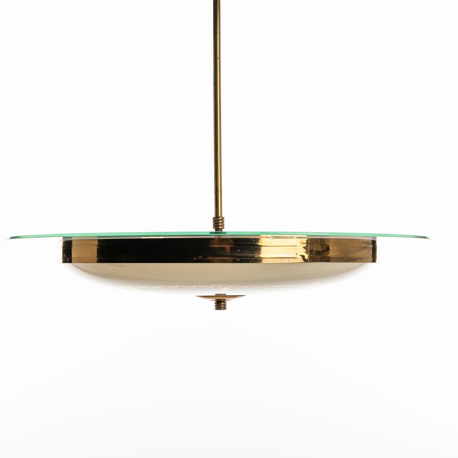 1950's Brass and Glass Pendant in Style of Pietro Chiesa For Sale 3