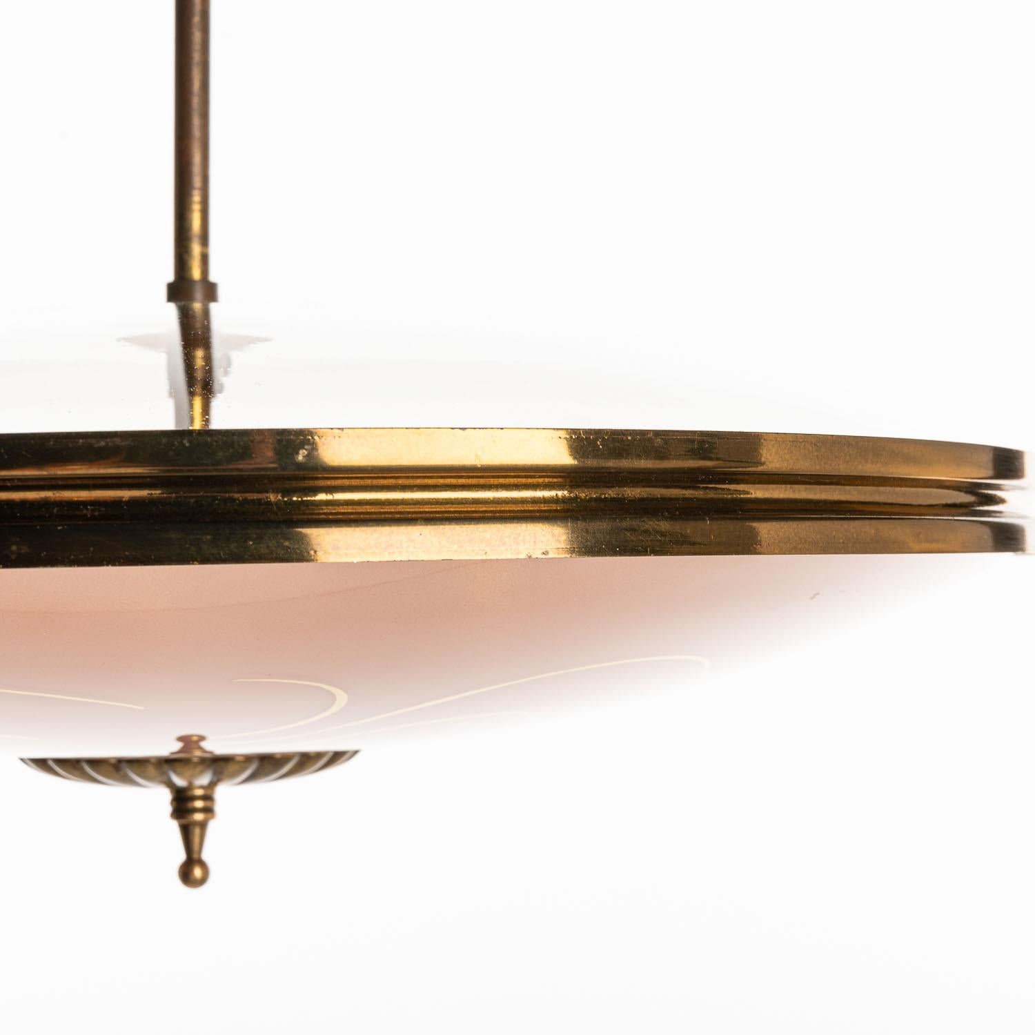 1950's Brass and Glass Pendant in style of Pietro Chiesa For Sale 3