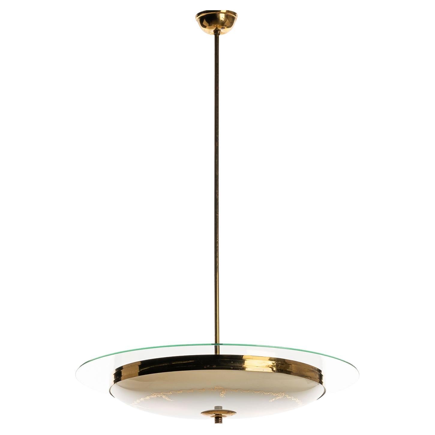 1950's Brass and Glass Pendant in Style of Pietro Chiesa