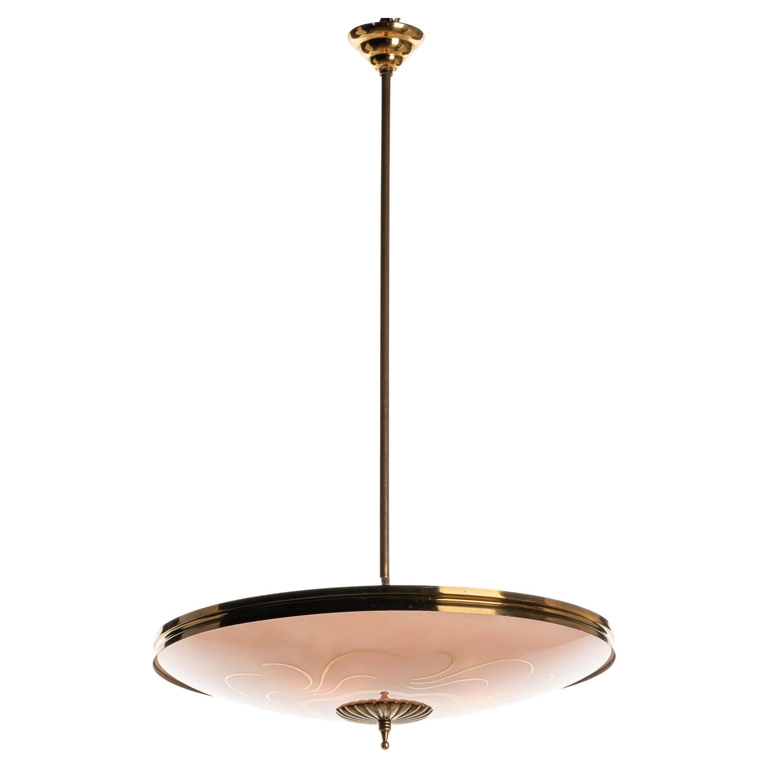 1950's Brass and Glass Pendant in style of Pietro Chiesa For Sale