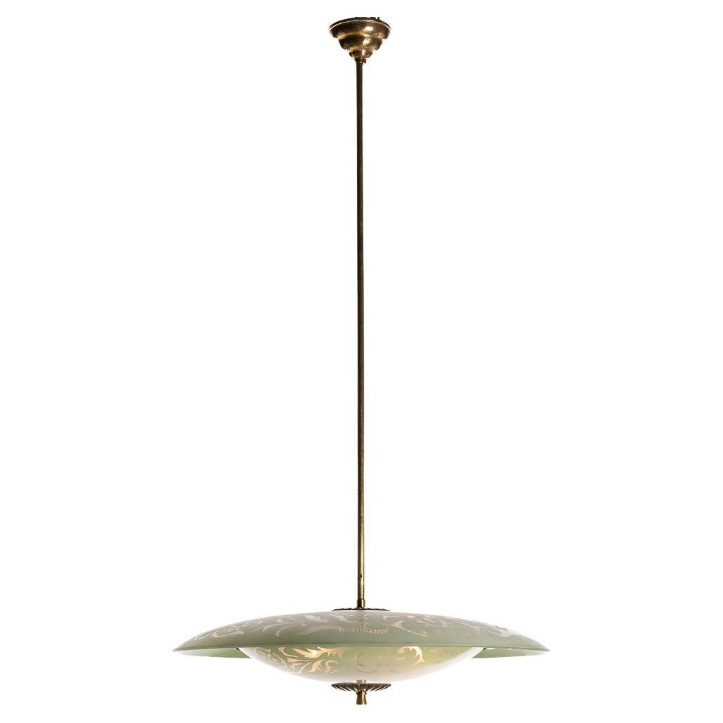 1950s Brass and Glass Pendant in Style of Pietro Chiesa For Sale