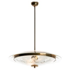 1950s Brass and Glass Pendant in Style of Pietro Chiesa