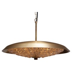 1950s, Brass and Glass Pendant Lamp Designed by Carl Fagerlund for Orrefors