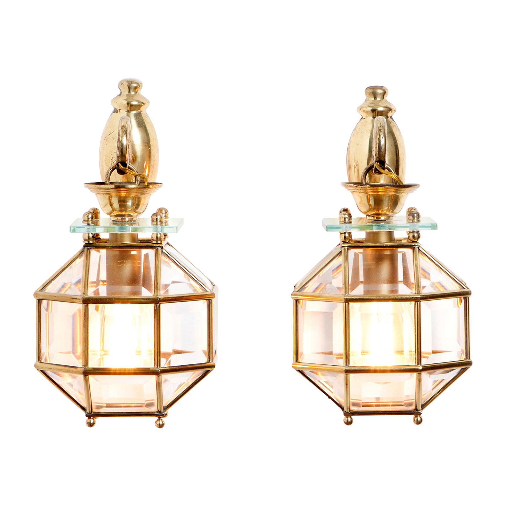 1950s Brass and Glass Sconces Attributed by Pietro Chiesa For Sale