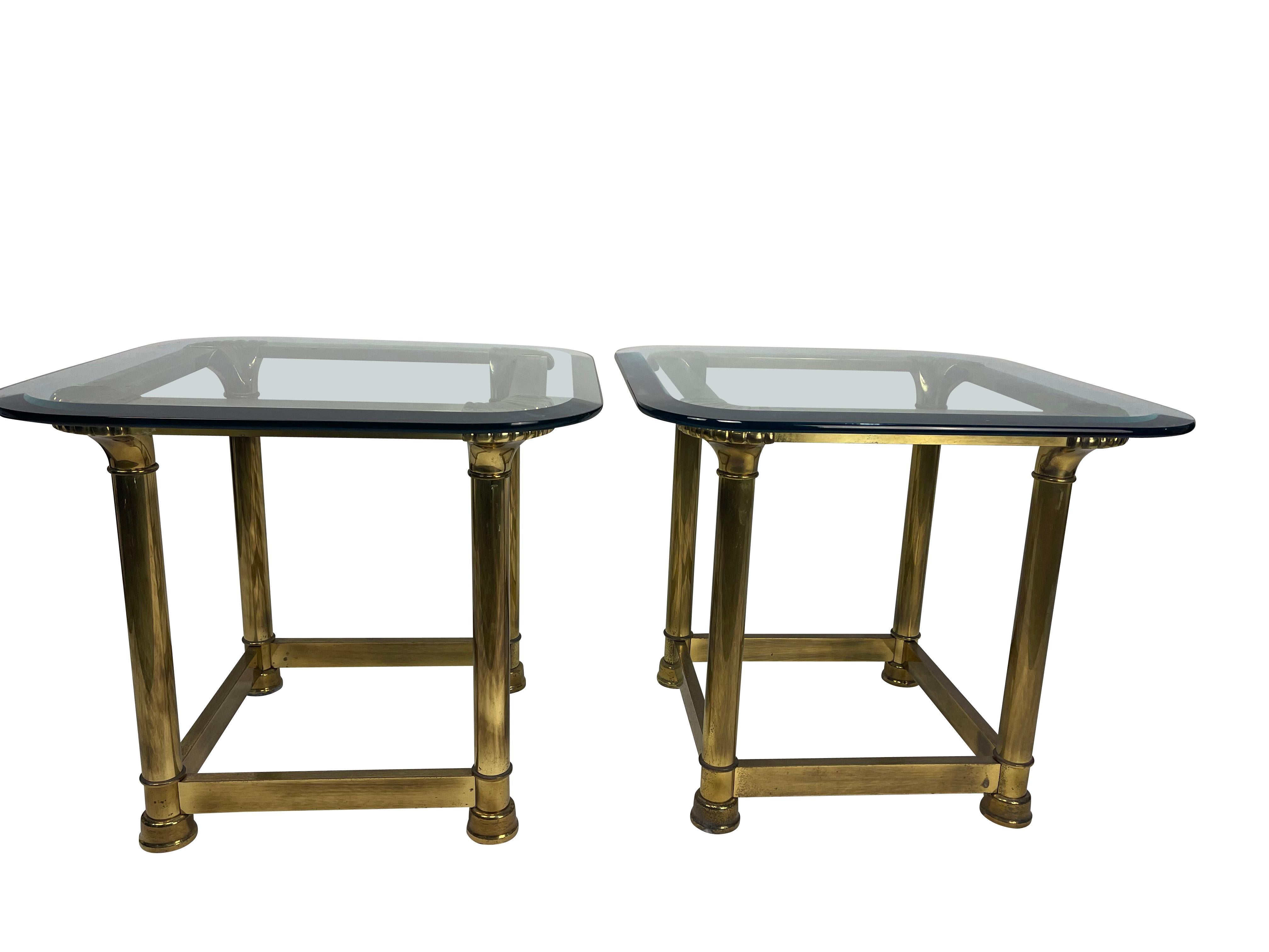 1950's Brass and Glass Side Tables with Shell Decoration  For Sale 4