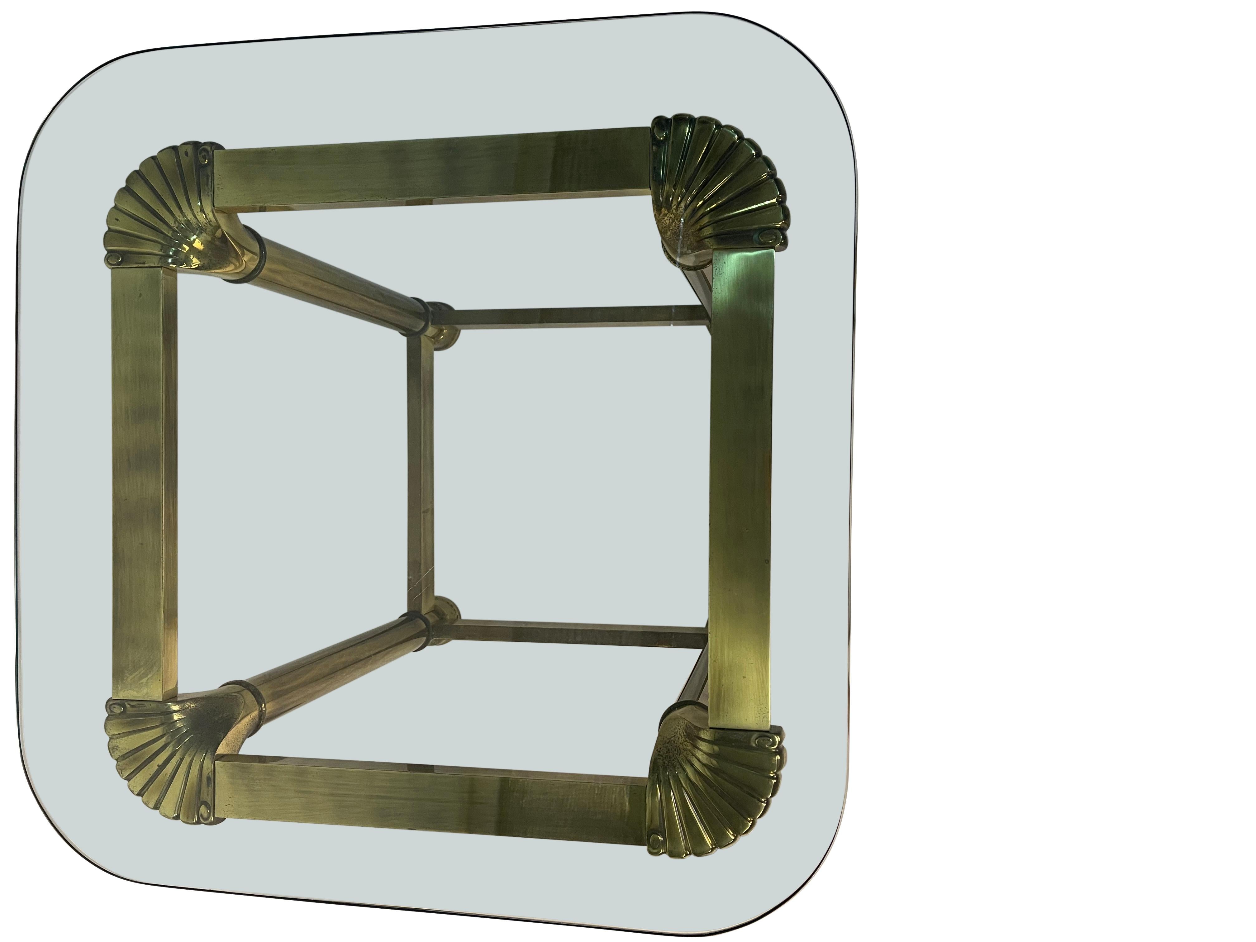 1950's Brass and Glass Side Tables with Shell Decoration For Sale 1