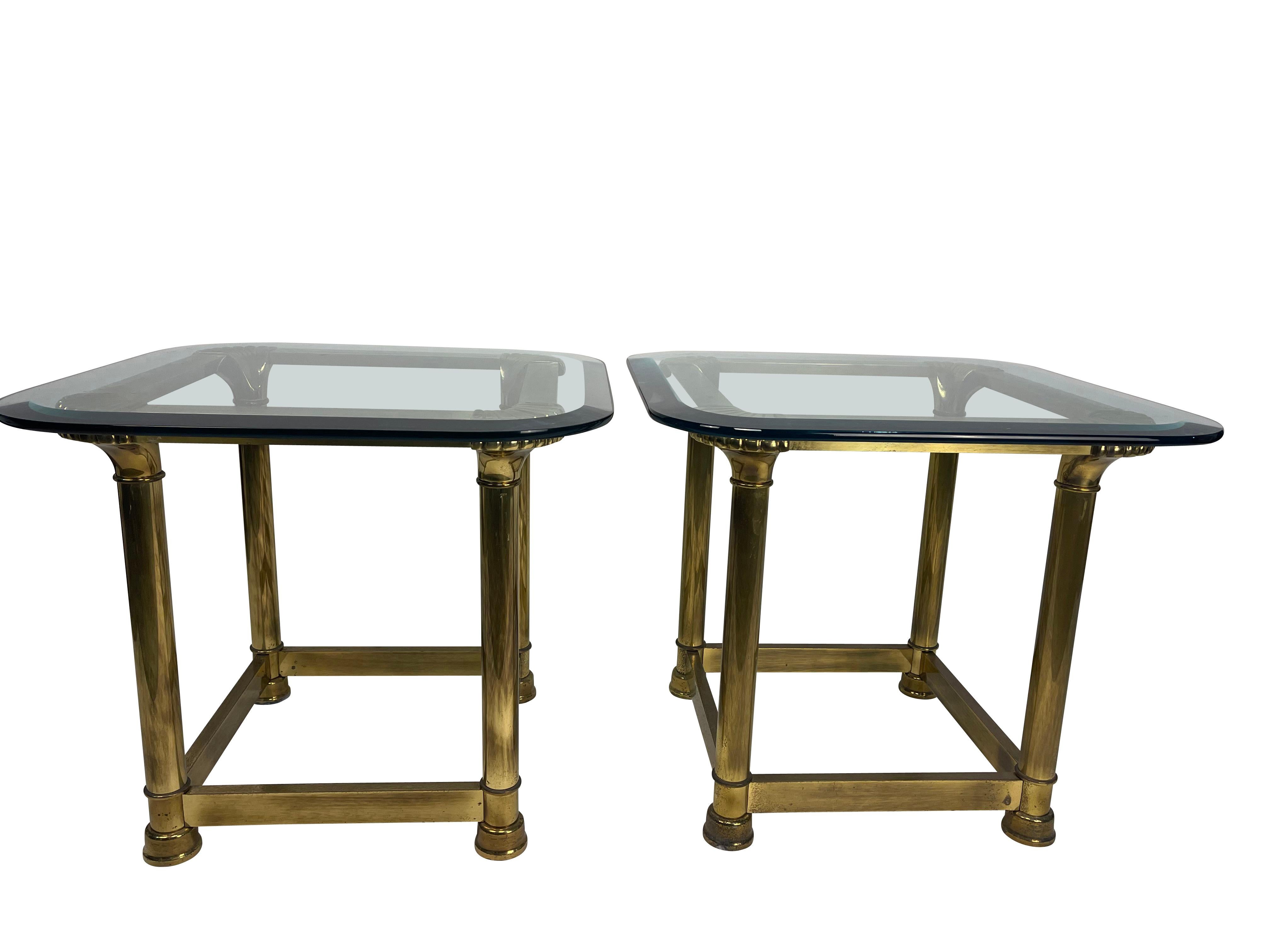 1950's Brass and Glass Side Tables with Shell Decoration  For Sale 3
