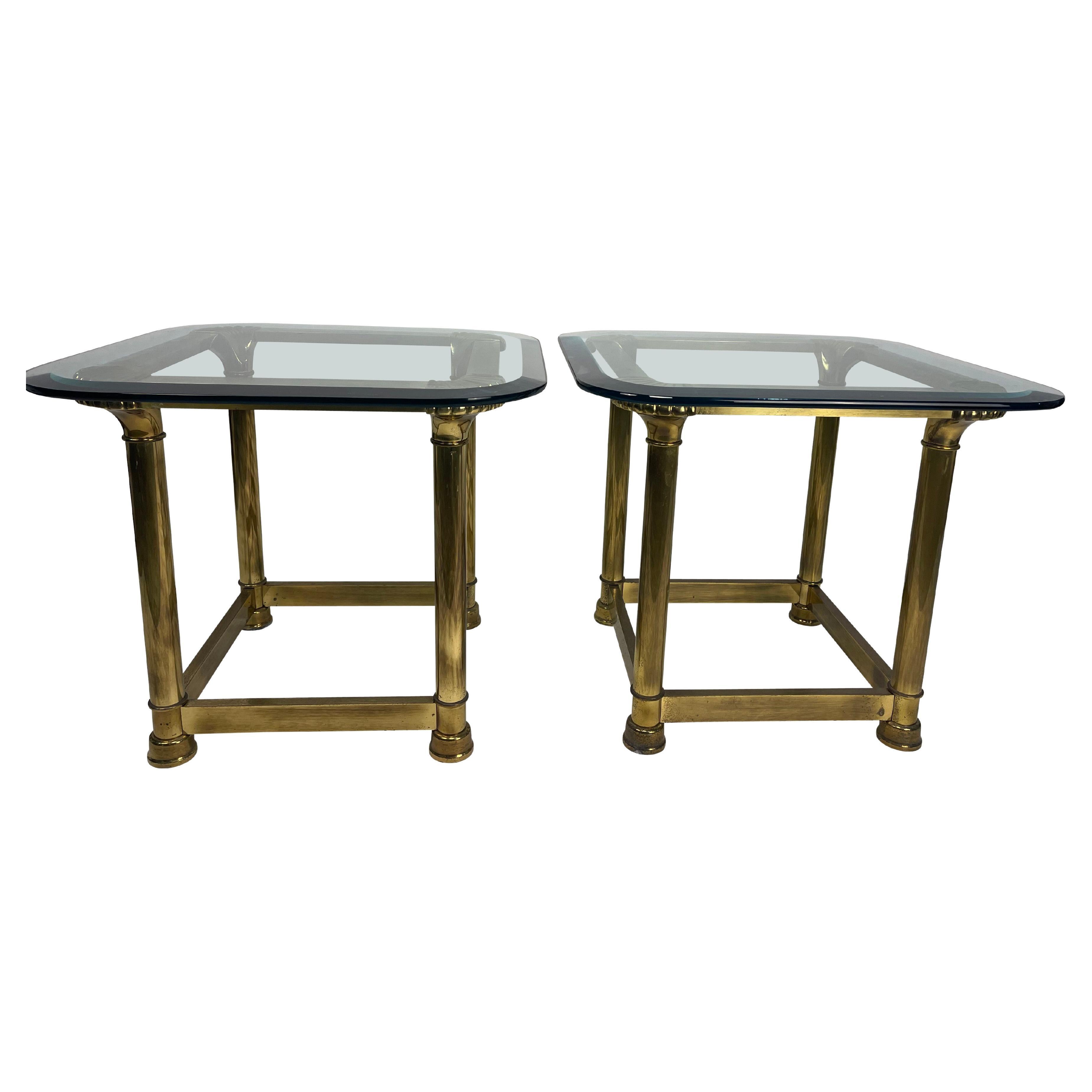 1950's Brass and Glass Side Tables with Shell Decoration  For Sale