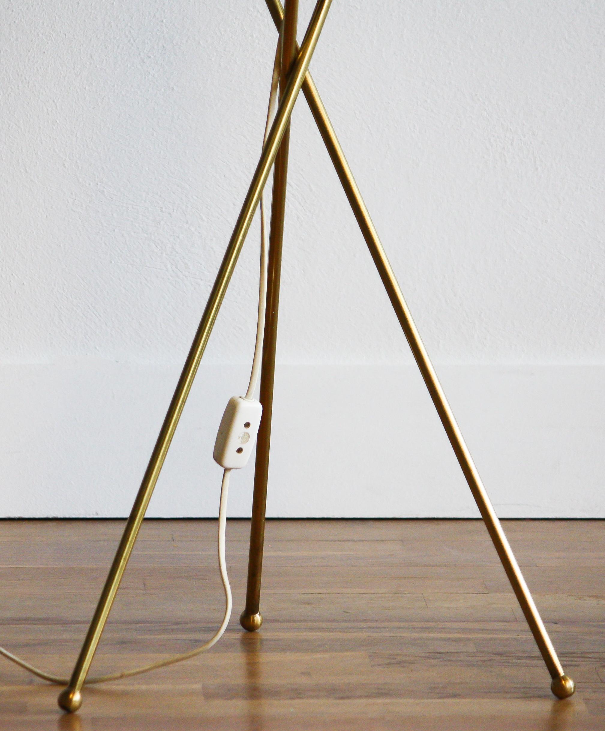 Mid-20th Century 1950s Brass and Glass Three-Leg Swedish Floor Lamp