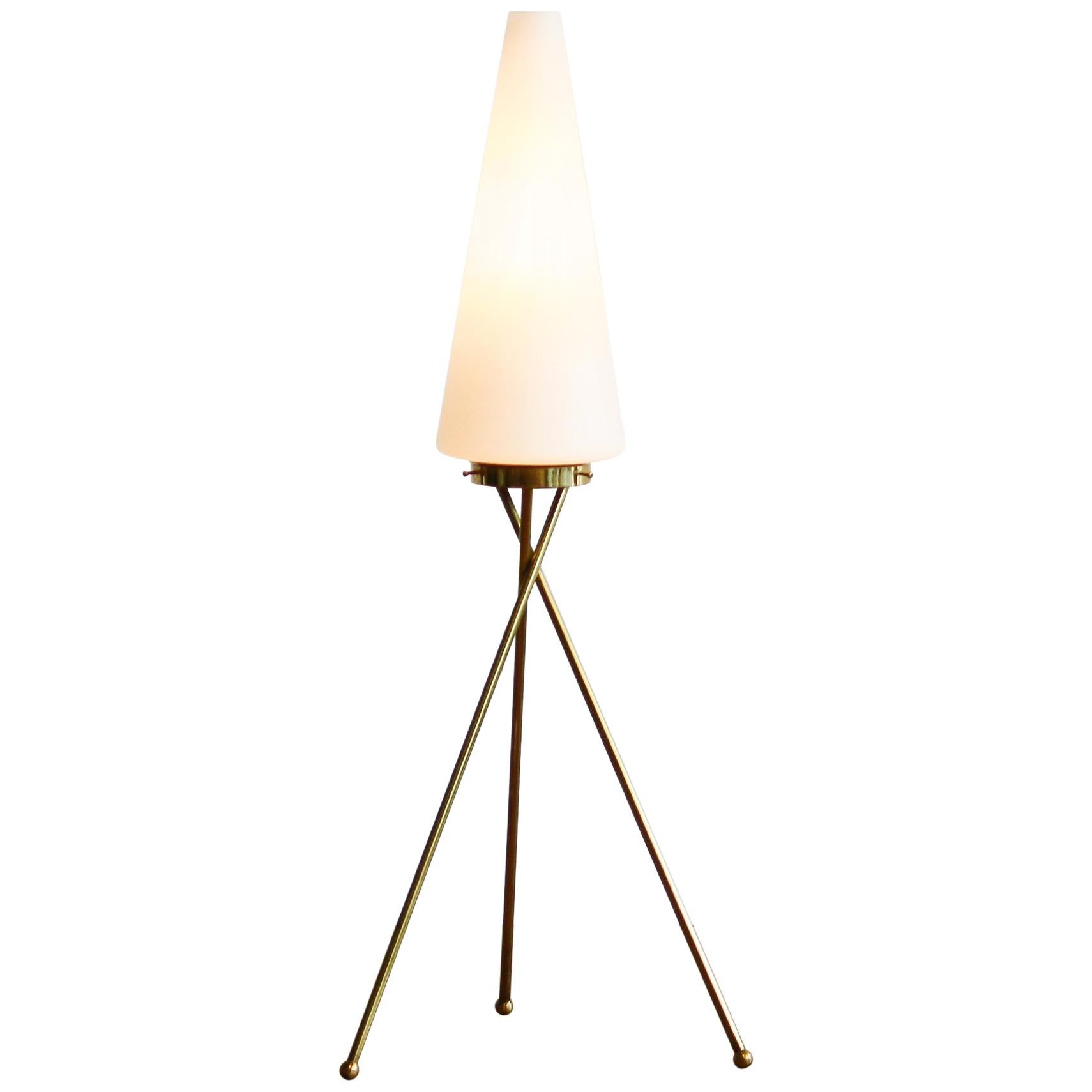1950s Brass and Glass Three-Leg Swedish Floor Lamp