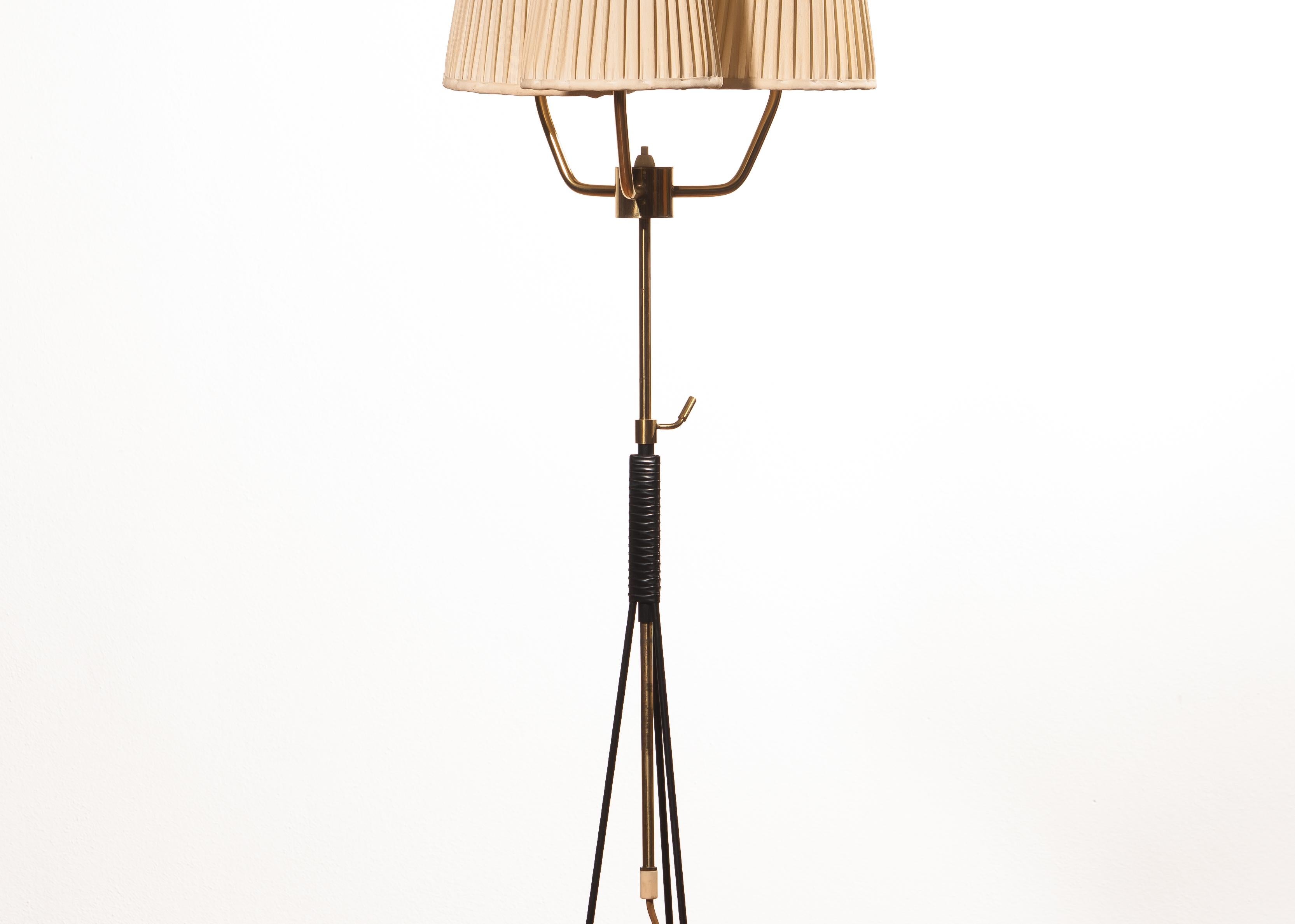 1950s, Brass and Metal Floor Lamp by Falkenbergs Belysning, Denmark 2