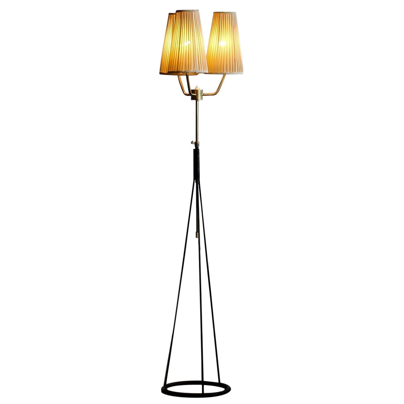 1950s, Brass and Metal Floor Lamp by Falkenbergs Belysning, Denmark