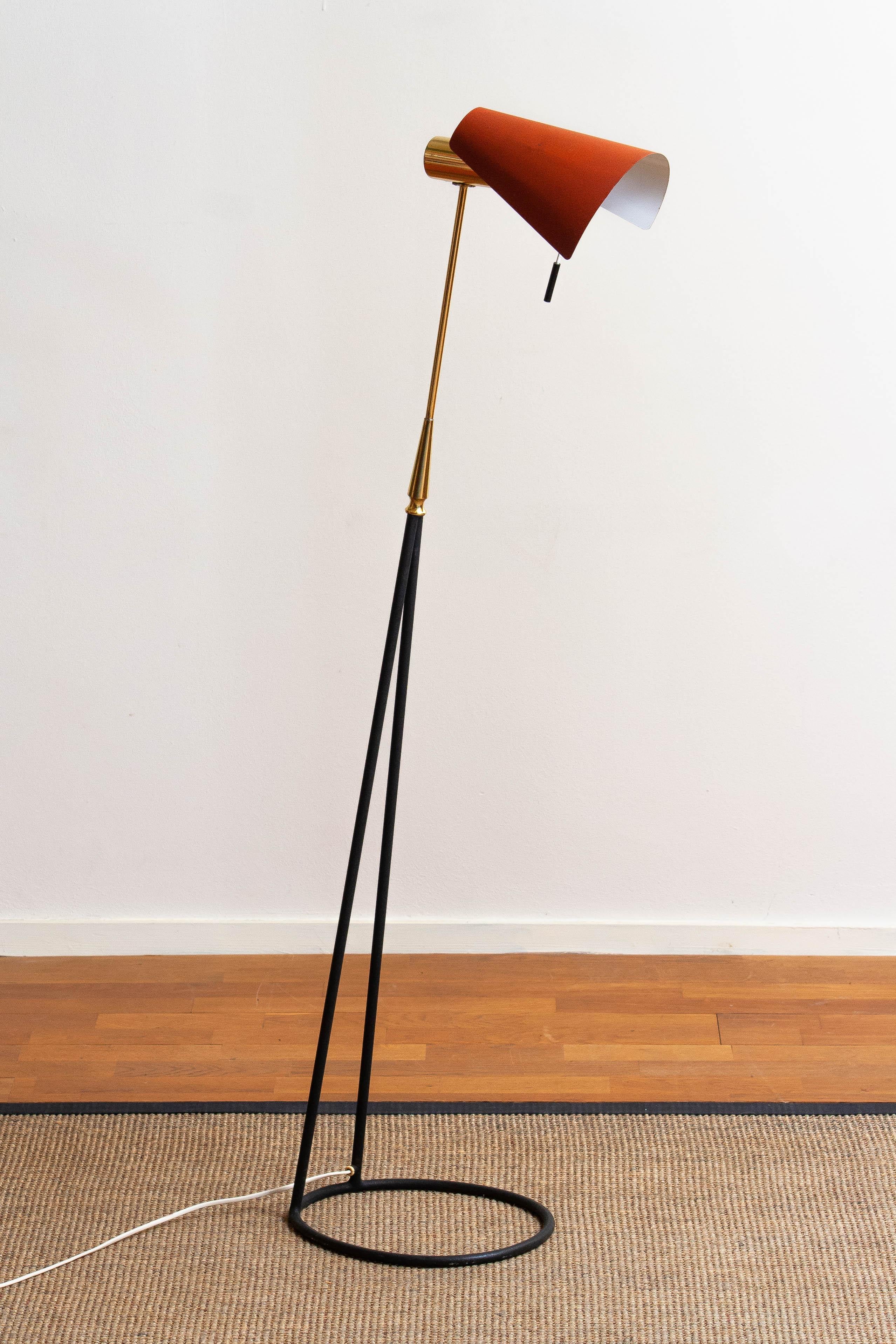 1950s Brass and Metal Floor Lamp by Falkenbergs Belysning, Sweden 7