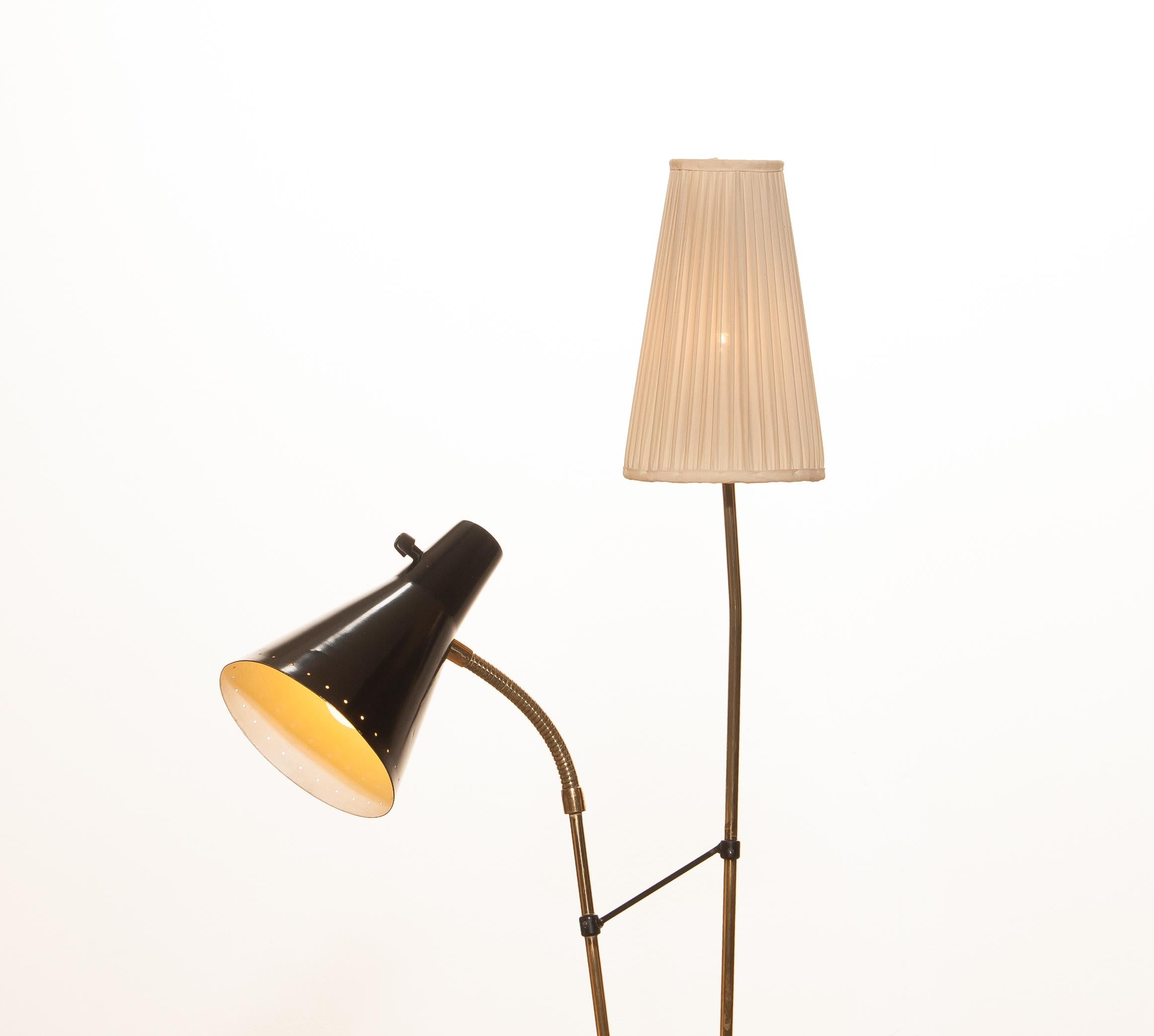 Swedish 1950s, Brass and Metal Floor Lamp by Hans Bergström for Ateljé Lyktan