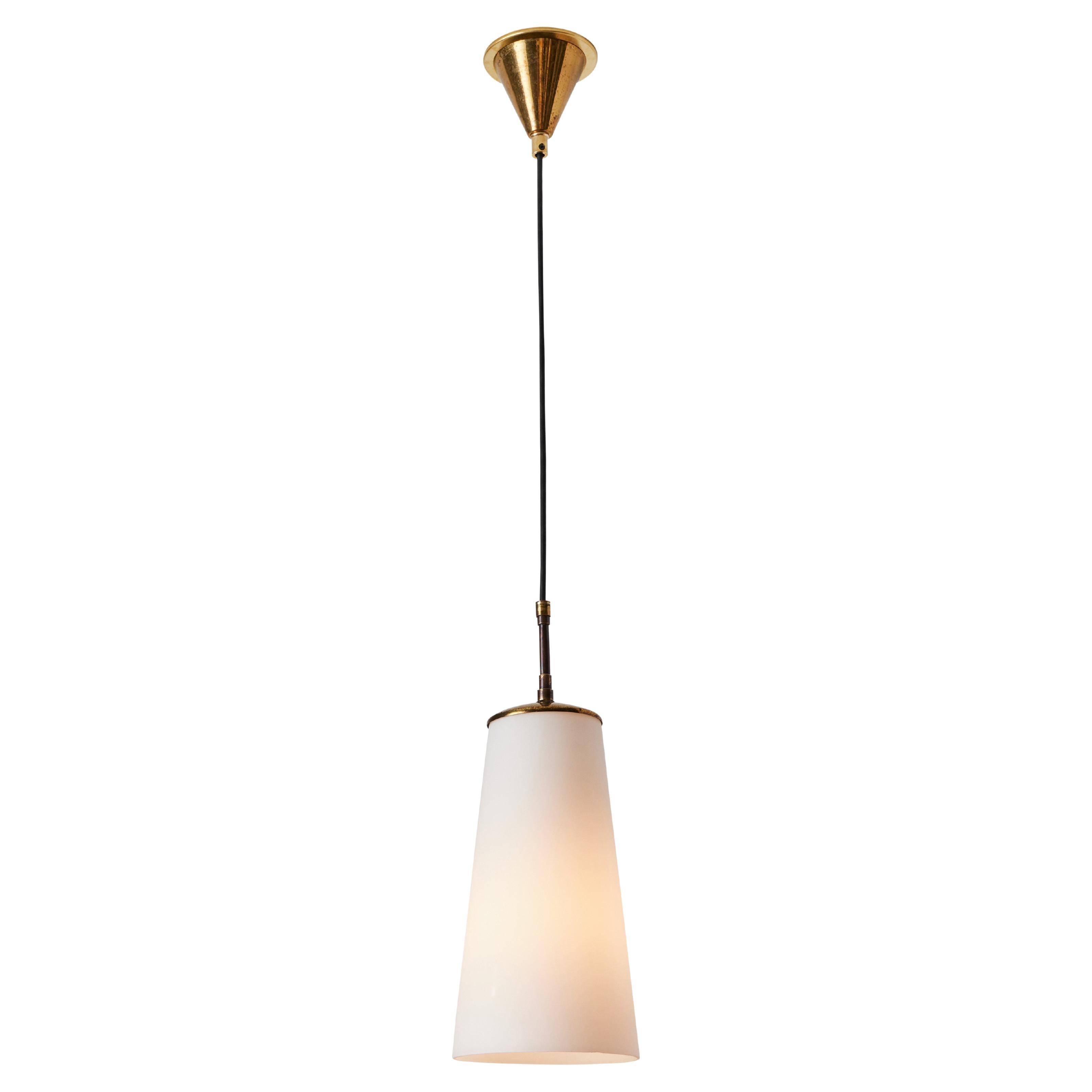 1950s Brass and Opaline Glass Pendant Lamp Attributed to Stilnovo For Sale