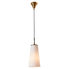 Vintage 1950s Brass and Opaline Glass Pendant Lamp Attributed to Stilnovo