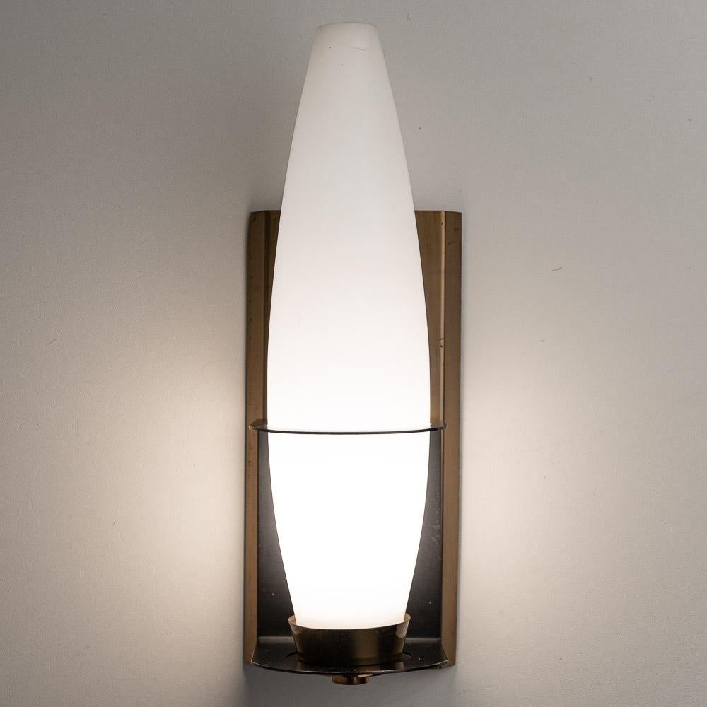 Italian 1950s Brass and Opaline Glass Sconce For Sale