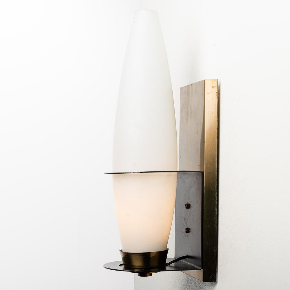 20th Century 1950s Brass and Opaline Glass Sconce For Sale