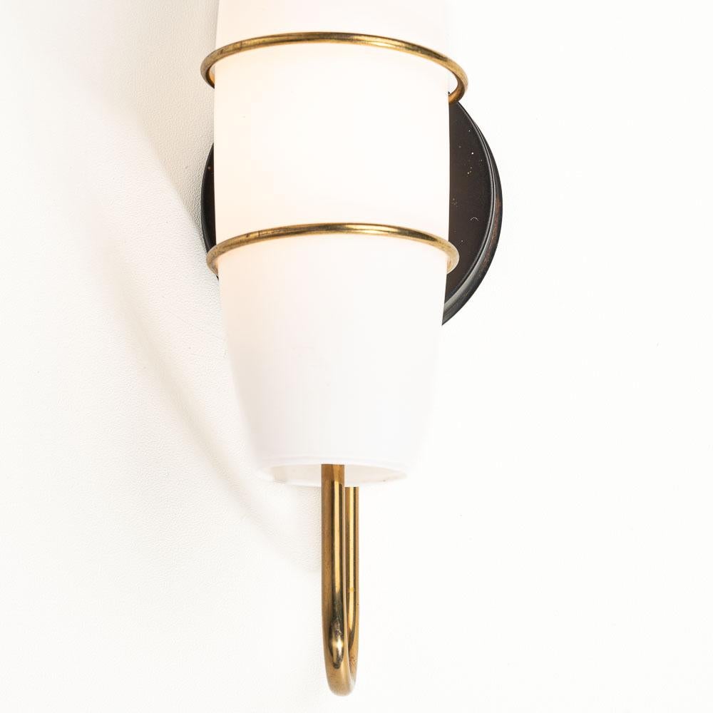 20th Century 1950's Brass and Opaline Glass Sconces For Sale