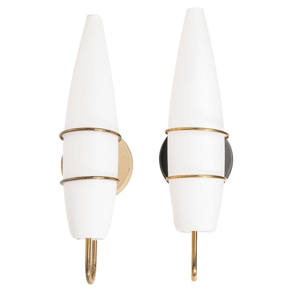 1950's Brass and Opaline Glass Sconces For Sale