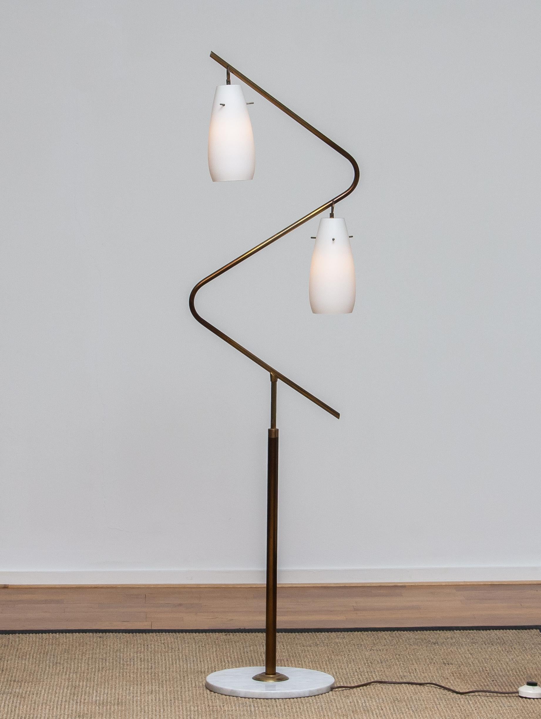 1950s, Brass and Opaline Stilnovo Floor Lamp with Two Matching Wall Lights 3