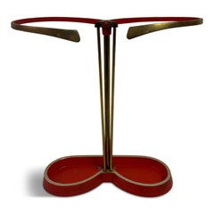 Mid-Century Modern Umbrella Stand, Brass and Red Metal, Germany, 1950s