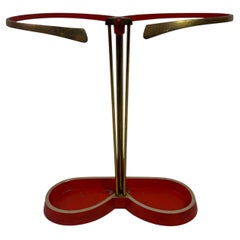 1950s Brass and Red Metal Umbrella Stand