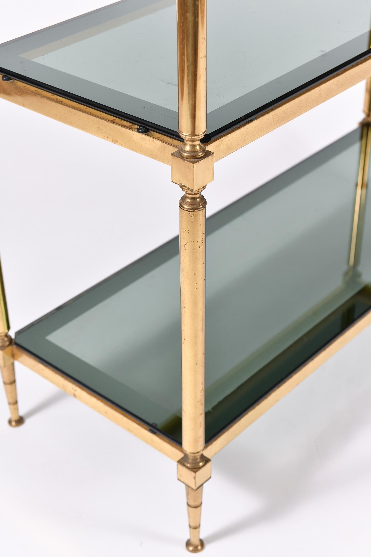 Swedish 1950s Brass and Smoked Glass Top Console Table or Etagere