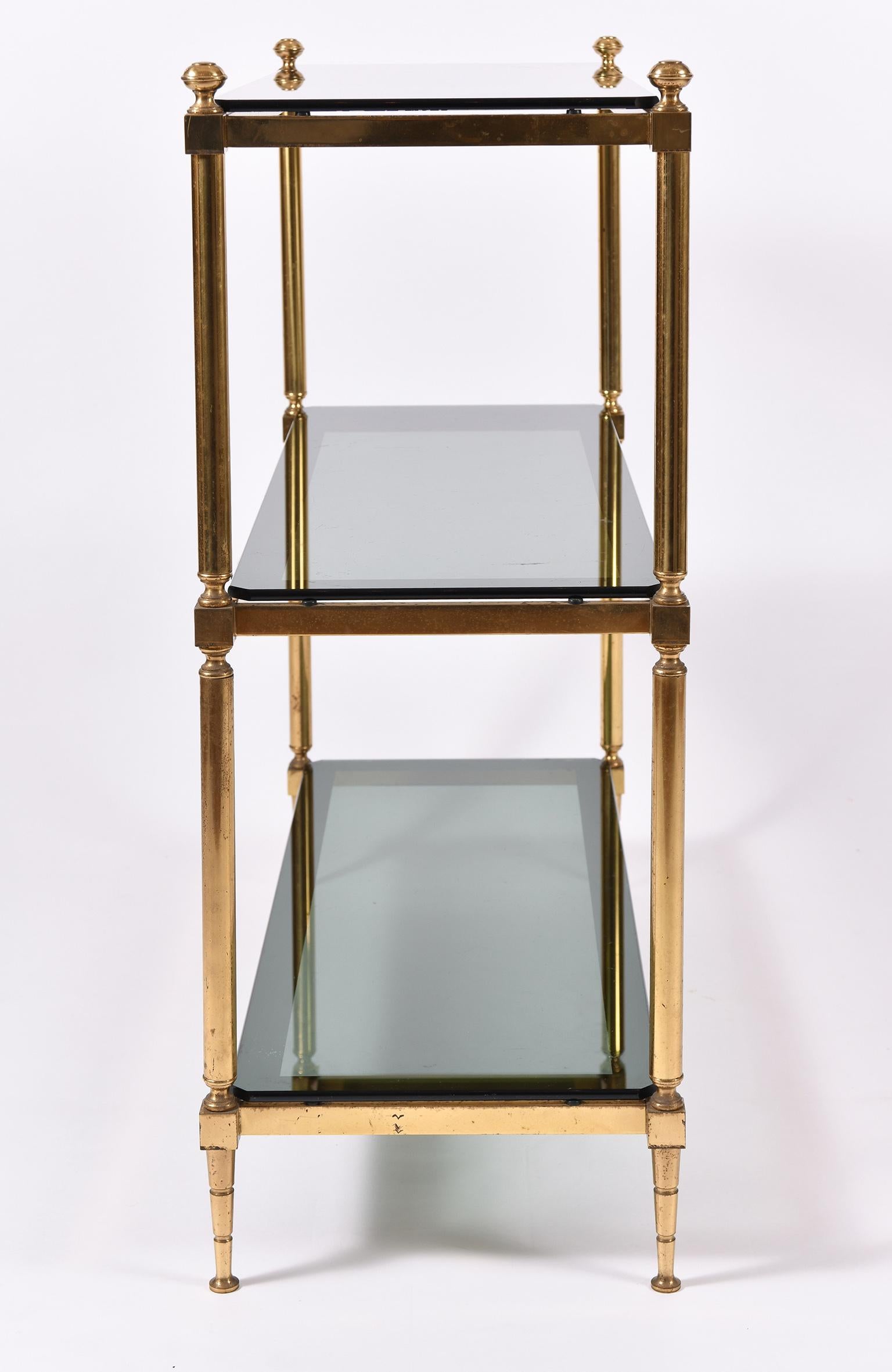 20th Century 1950s Brass and Smoked Glass Top Console Table or Etagere