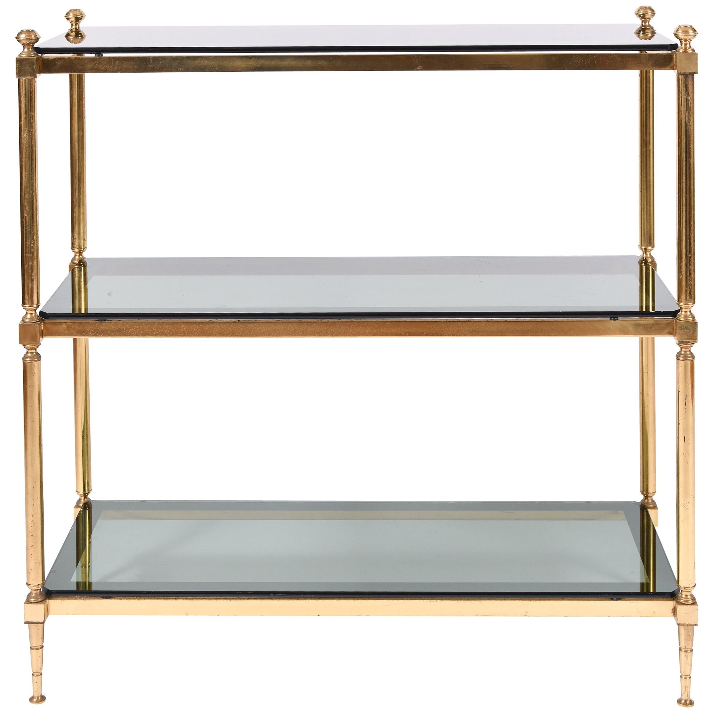 1950s Brass and Smoked Glass Top Console Table or Etagere