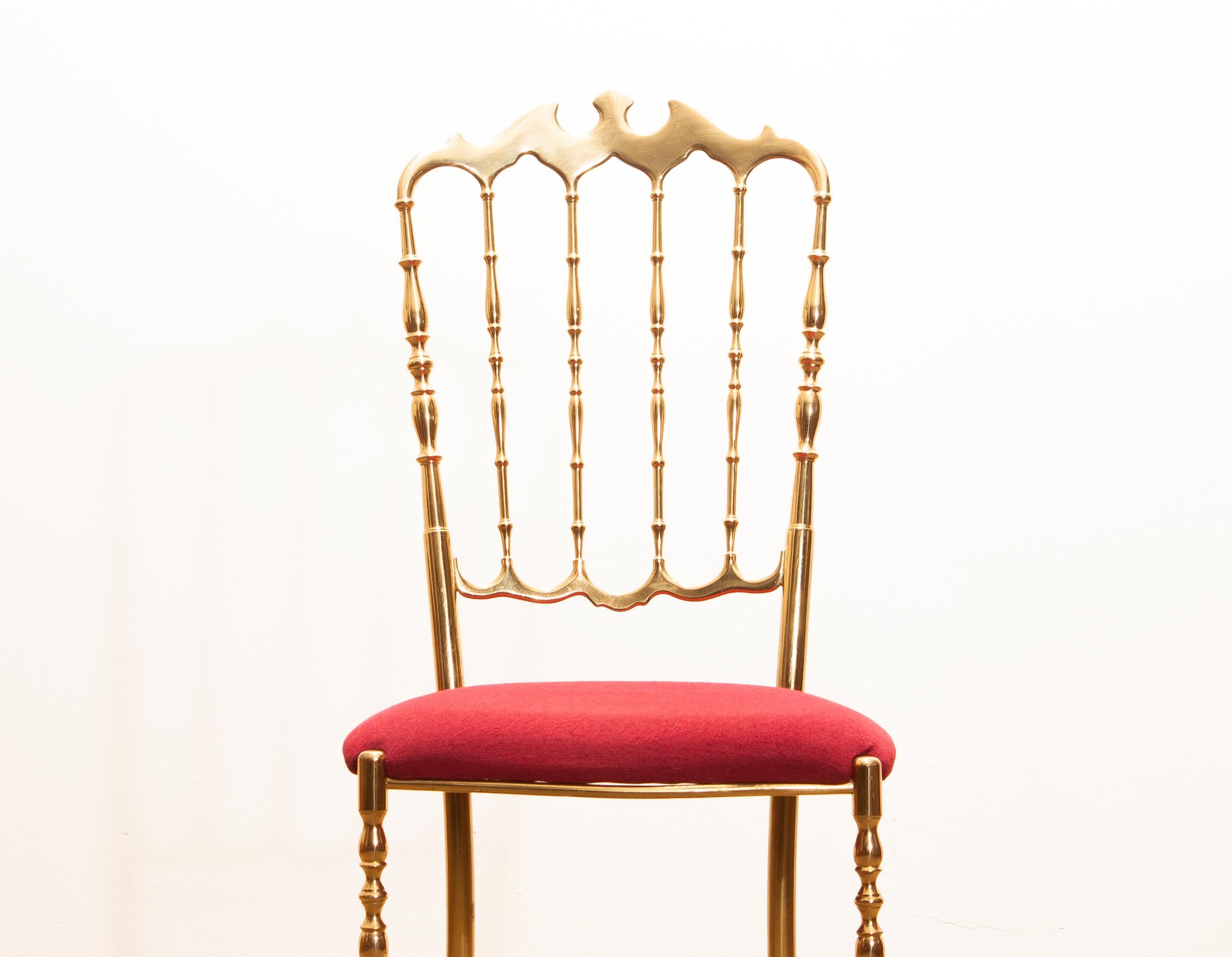 1950s, Brass and Velvet Chair by Chiavari, Italy 5