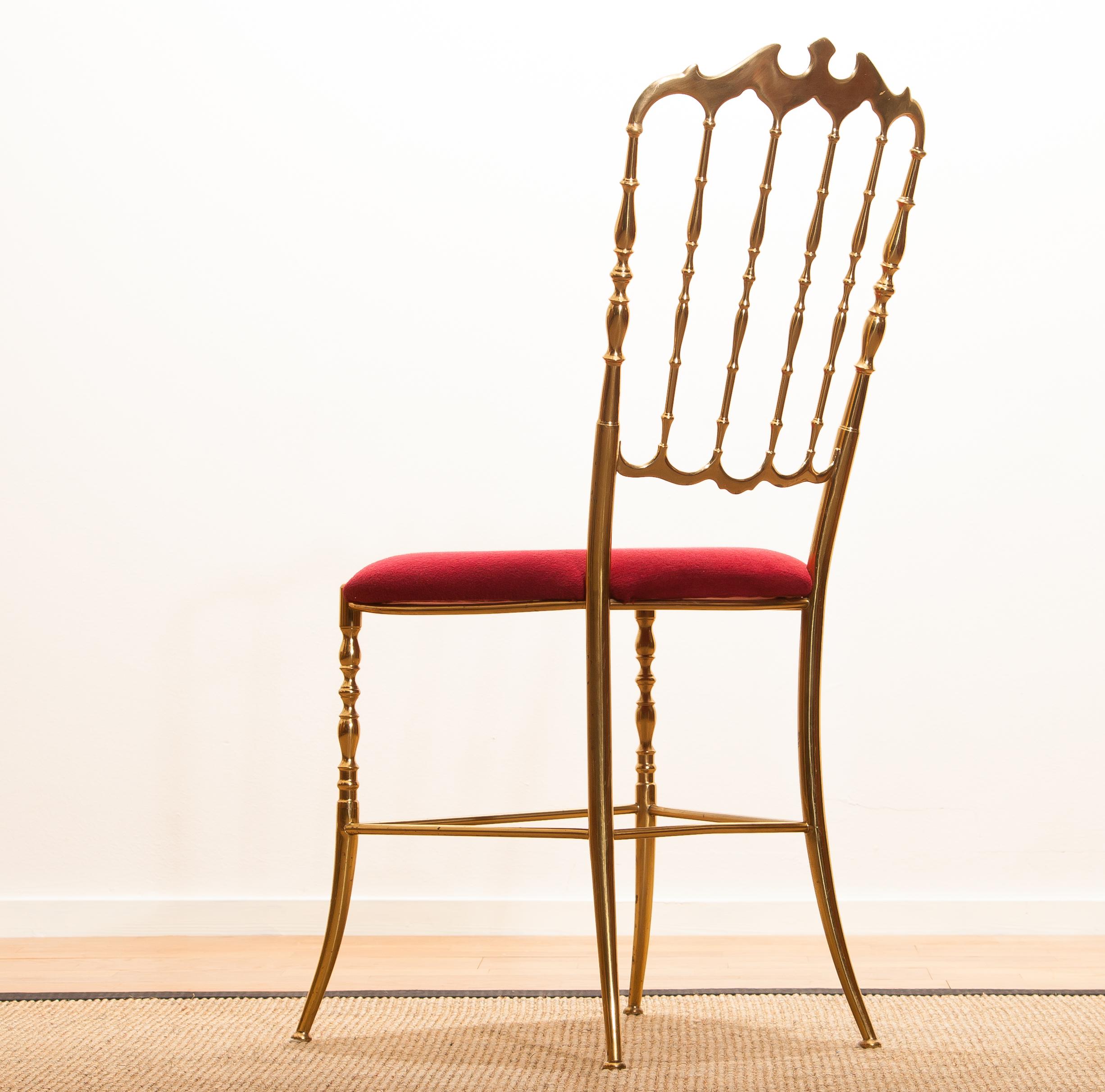 Mid-20th Century 1950s, Brass and Velvet Chair by Chiavari, Italy