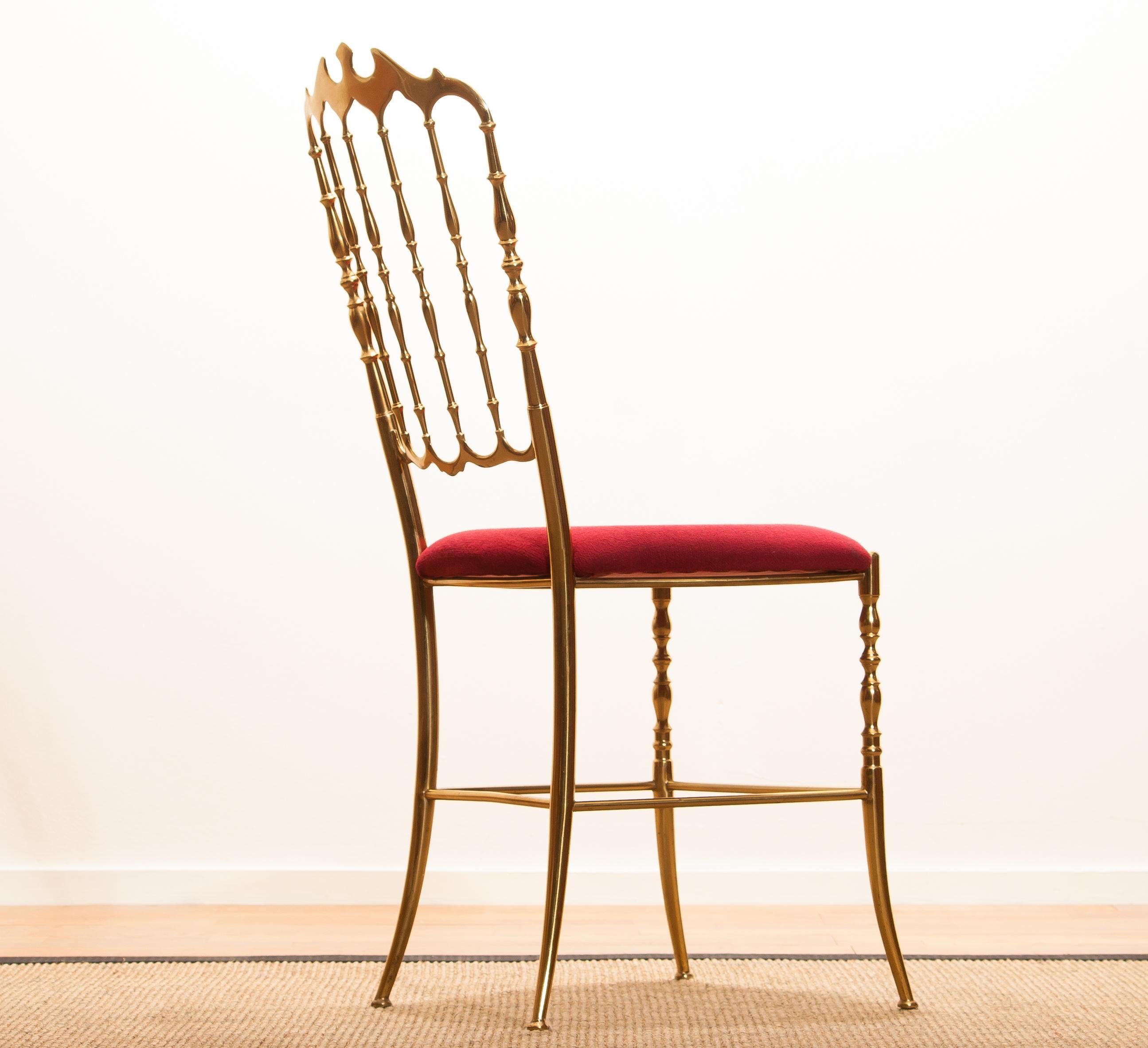 Mid-20th Century 1950s, Brass and Velvet Chair by Chiavari, Italy