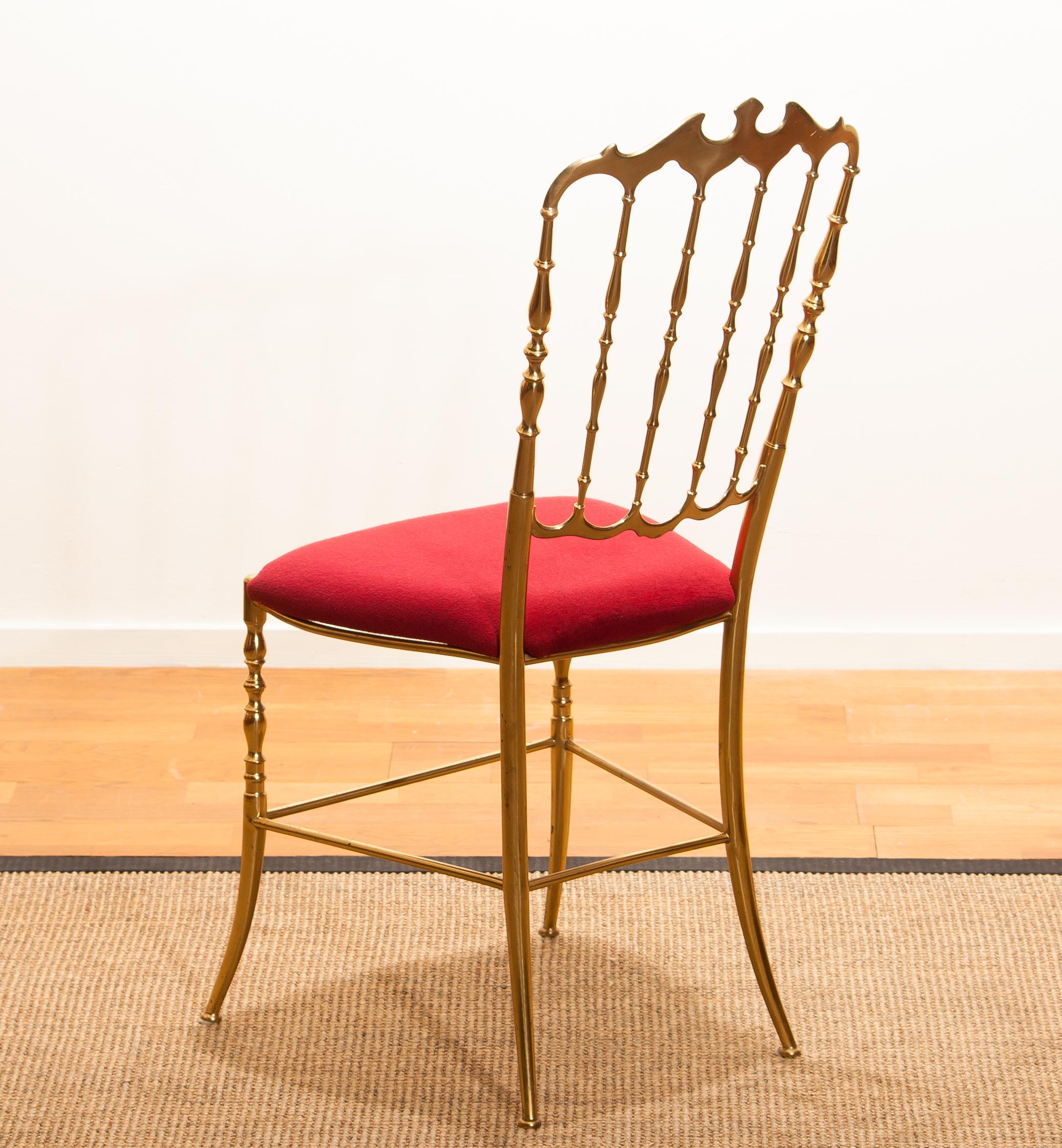 1950s, Brass and Velvet Chair by Chiavari, Italy 1
