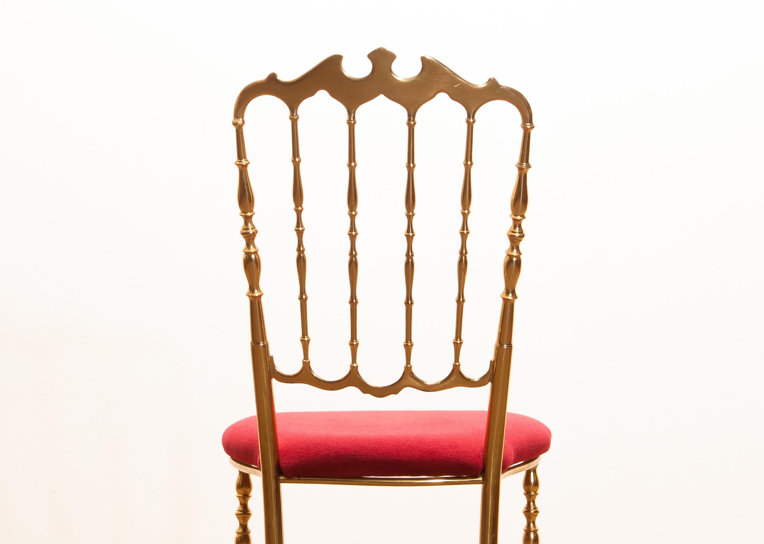1950s, Brass and Velvet Chair by Chiavari, Italy 2