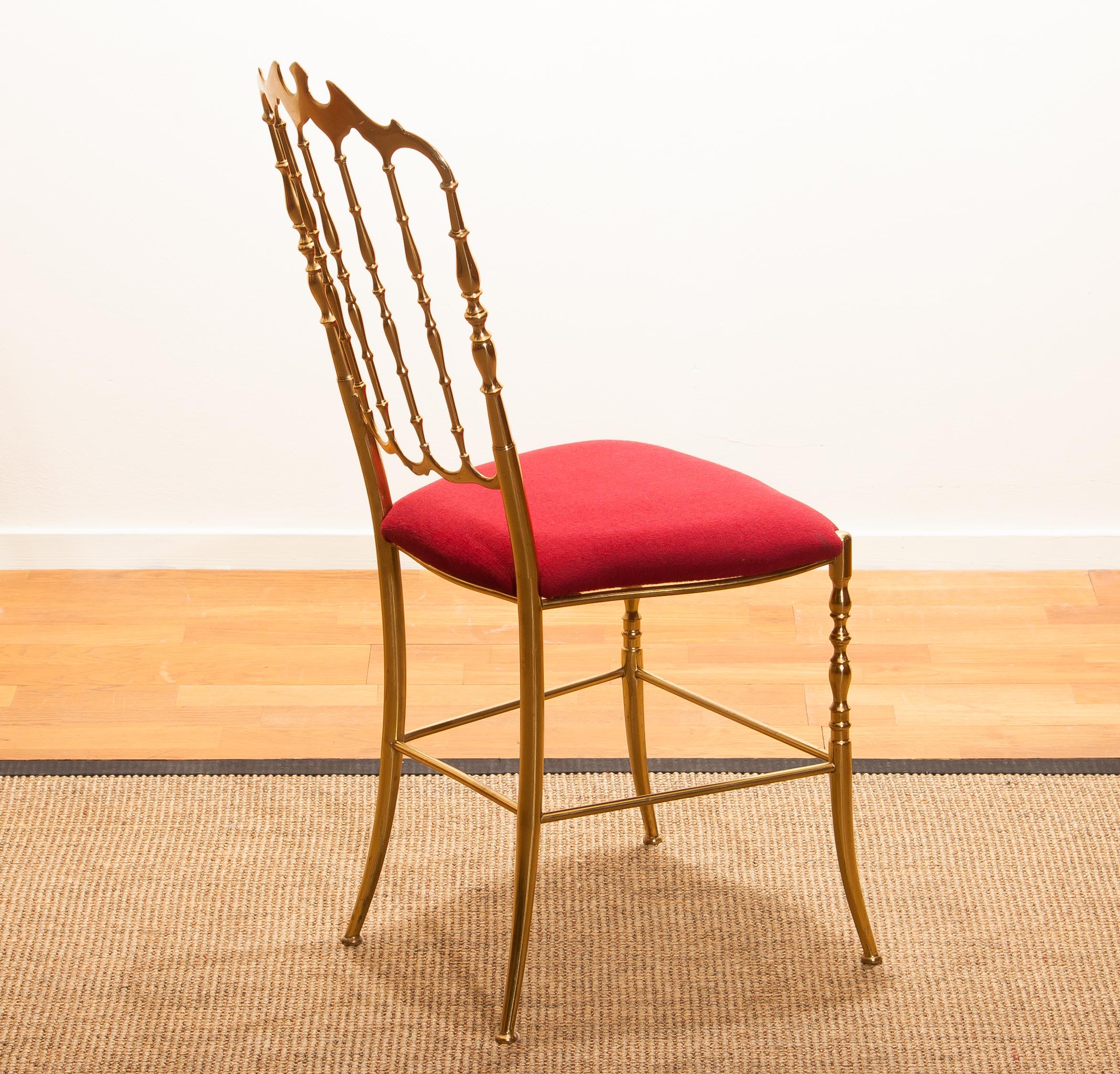 1950s, Brass and Velvet Chair by Chiavari, Italy 3